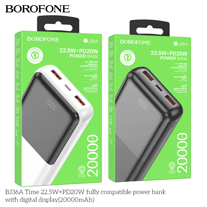 BJ36A Time 22,5W+PD20W sạc dự phòng tương thích hoàn toàn với màn hình kỹ thuật số (20000mAh)