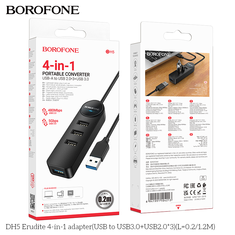 Bộ chuyển đổi 4 trong 1 DH5 Erudite(USB sang USB3.0+USB2.0*3)(L=0.2M)