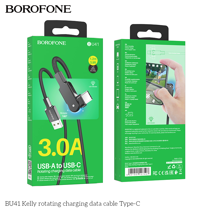 Cáp dữ liệu sạc xoay BU41 Kelly Type-C