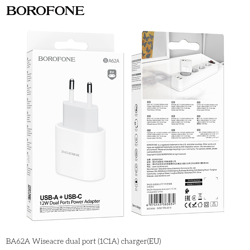 Cốc sạc BA62A Wiseacre cổng kép (1C1A) (EU)
