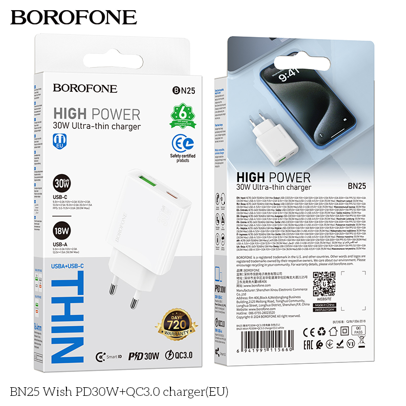 Cốc sạc BN25 Wish PD30W+QC3.0 (EU)