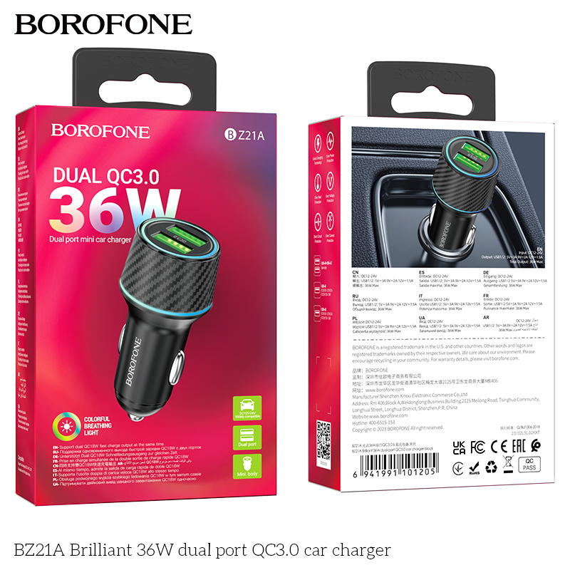 Cốc sạc xe hơi QC3.0 cổng kép 36W BZ21A Brilliant